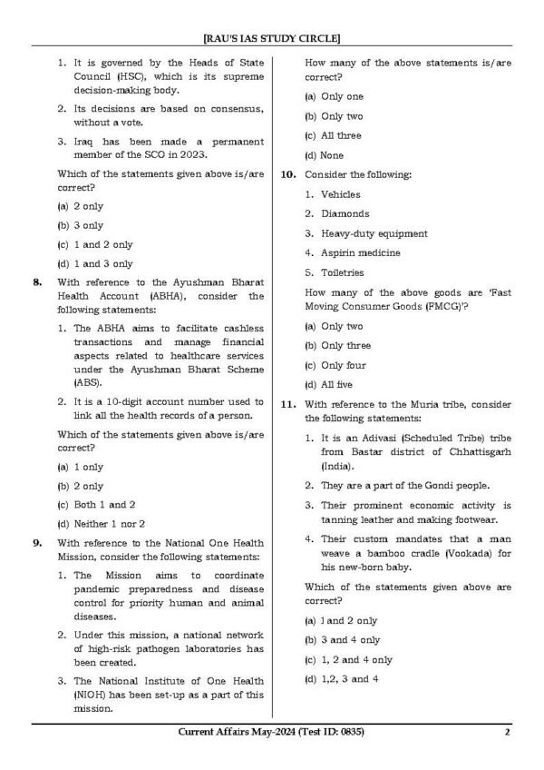 Rau's IAS General Studies { Paper : 1, CA : Test - 4, May - 2024 } | English | B&W - Image 4