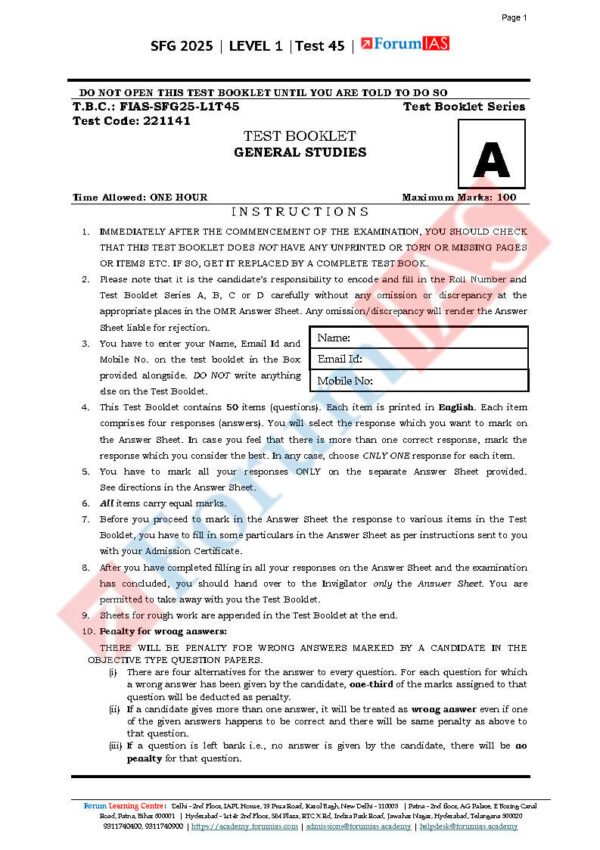 Forum IAS SFG Test Series Level-1 Test 45 [ Medieval History – 1 ] 2025 | English | B&W - Image 3