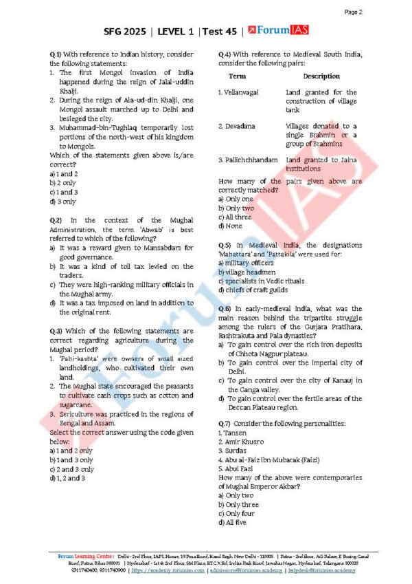 Forum IAS SFG Test Series Level-1 Test 45 [ Medieval History – 1 ] 2025 | English | B&W - Image 4