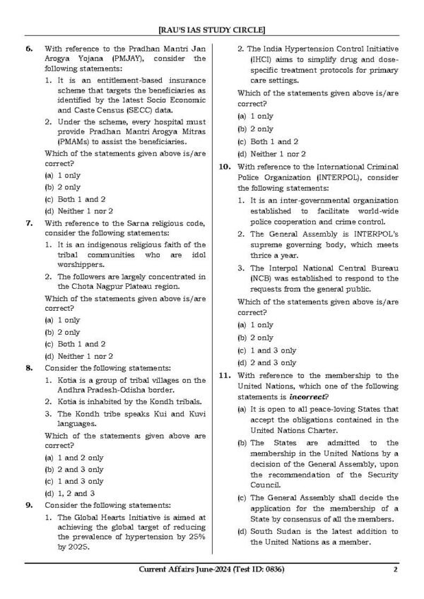 Rau's IAS General Studies { Paper : 1, CA : Test - 5, June - 2024 } | English | B&W - Image 3