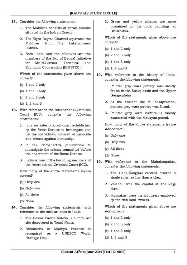 Rau's IAS General Studies { Paper : 1, CA : Test - 5, June - 2024 } | English | B&W - Image 4