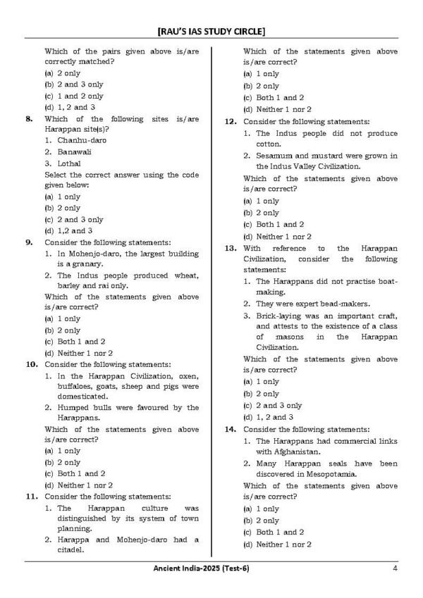 Rau's IAS General Studies { Paper : 1, CA : Test - 6, Ancient - 2025 } | English | B&W - Image 4