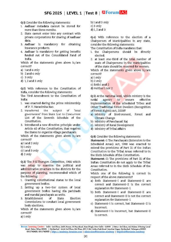 Forum IAS (SFG 2025 [Level 1 – Test 8] Polity ) English |B&W - Image 3