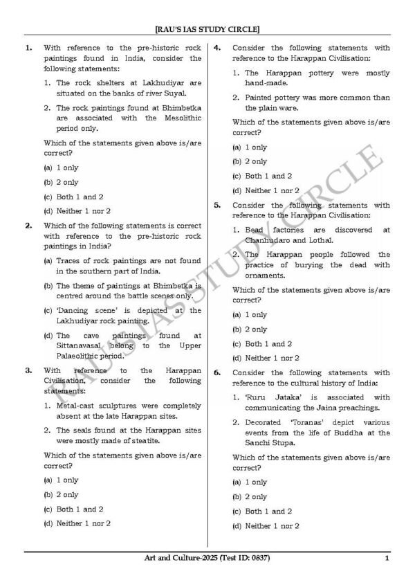 Rau's IAS General Studies { Paper : 1, CA : Test - 8, Art & Culture - 2025 } | English | B&W - Image 3