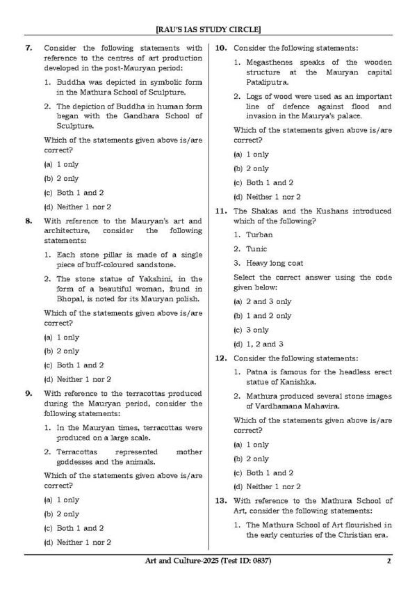 Rau's IAS General Studies { Paper : 1, CA : Test - 8, Art & Culture - 2025 } | English | B&W - Image 4