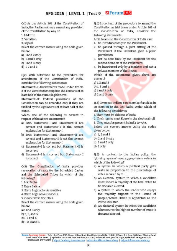 Forum IAS (SFG 2025 [Level 1 – Test 9] Polity ) English |B&W - Image 3