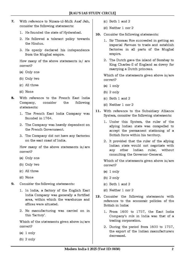 Rau's IAS General Studies { Paper : 1, CA : Test - 9, Modern India I - 2025 } | English | B&W - Image 3