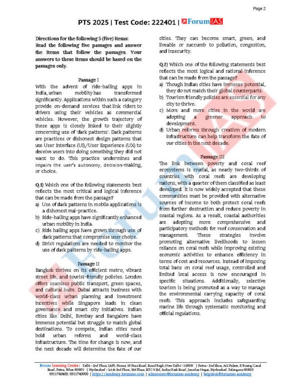 Forum IAS ( CSAT - Simulator - I, PT - Test 2025, PTS 2025 [ Test Code : 222401 ] ) | English | B&W - Image 3