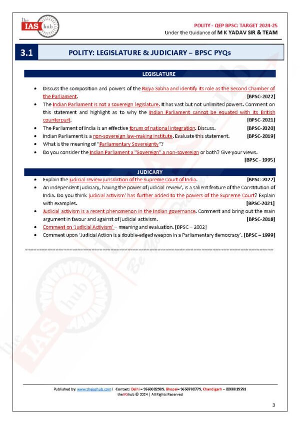 TheIASHub QEP BPSC : Target 2024-2025, ( Polity [ Handout 3 ] ) Mains By Mk Yadav & Divya Ma'am | English | B&W - Image 4