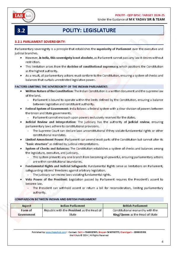 TheIASHub QEP BPSC : Target 2024-2025, ( Polity [ Handout 3 ] ) Mains By Mk Yadav & Divya Ma'am | English | B&W - Image 5