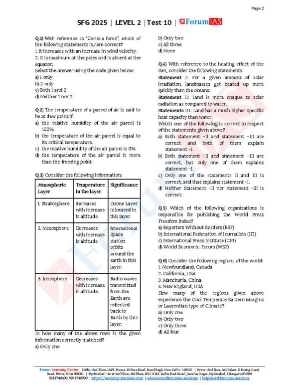 Forum IAS SFG ( Level 2 - Test 10 { Geography - 3 } ) English | B&W - Image 3