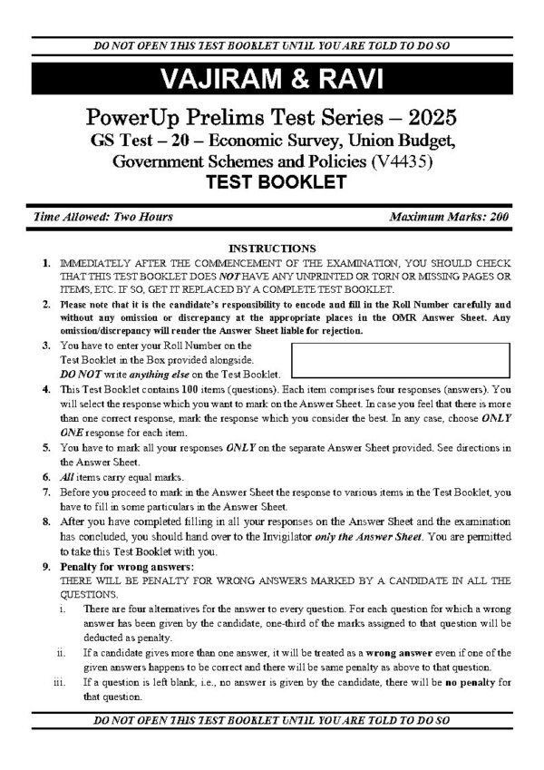 Vajiram & Ravi Powerup ( Prelims Test Series – 2025 { GS Test – 25 Code : V4435 } ) | English | B&W - Image 3