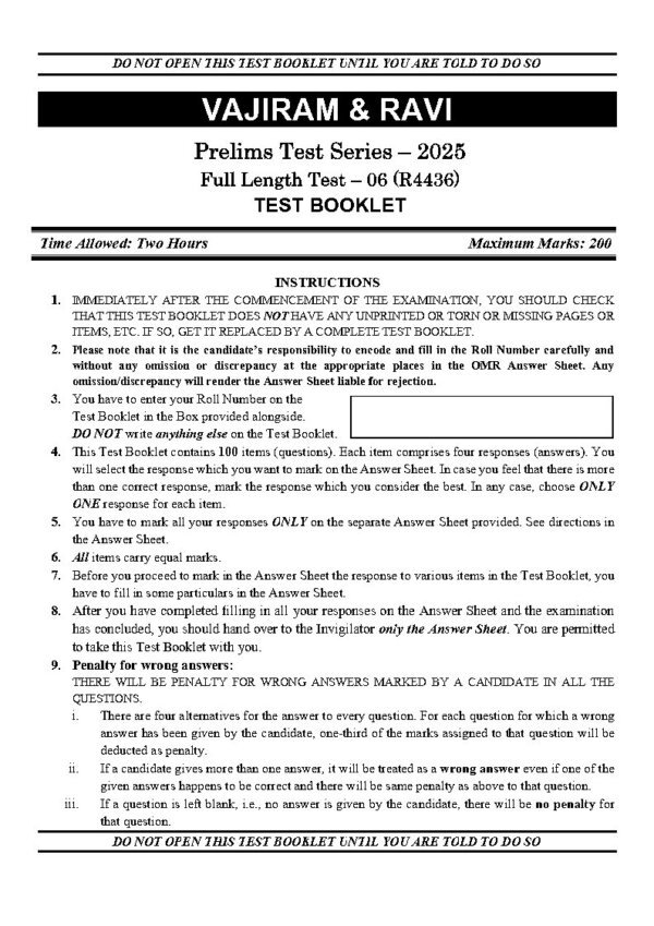 Vajiram & Ravi Powerup ( Prelims Test Series – 2025 { GS Test – 26 Code : V4436 } ) | English | B&W - Image 3