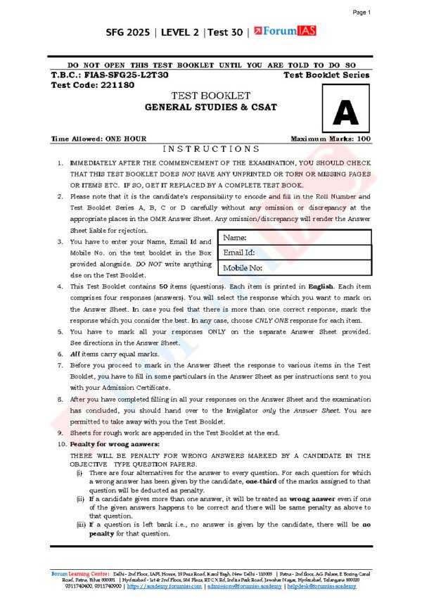 Forum IAS ( {SFG Level 2 – Test – 30} Modern History - 5) 2025 | English | B&W - Image 3