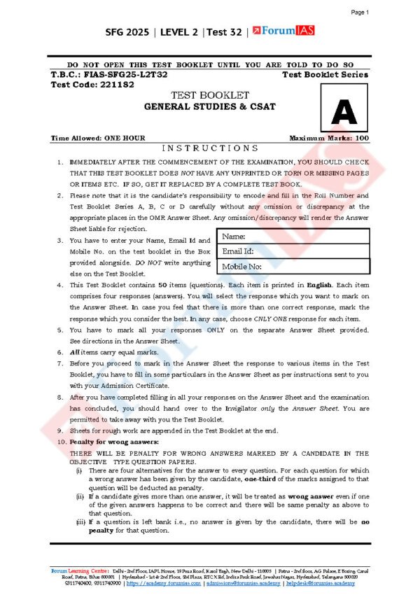 Forum IAS ( {SFG Level 2 – Test – 32} Science - 2 ) 2025 | English | B&W - Image 3