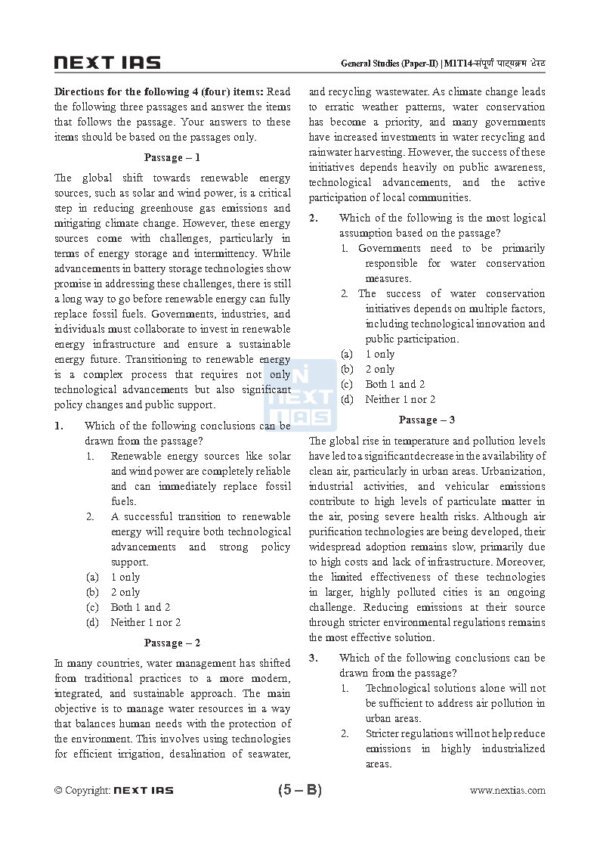 Next IAS ( General Studies Full CSAT Test – 4 [ PTS |CSAT| ( GS ) : CSE 2025 ) | English | B&W - Image 4
