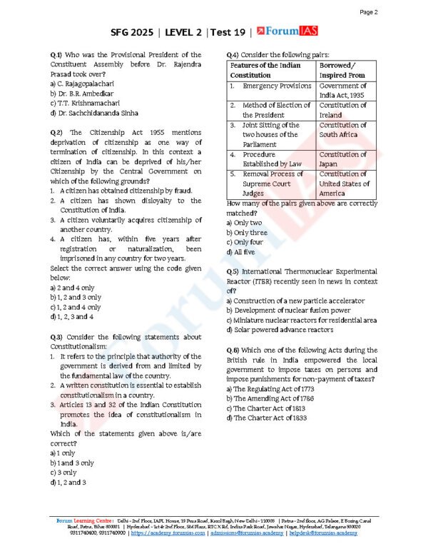 Forum IAS ( {SFG Level 2 – Test – 19} Polity - 1) 2025 | English | B&W - Image 4