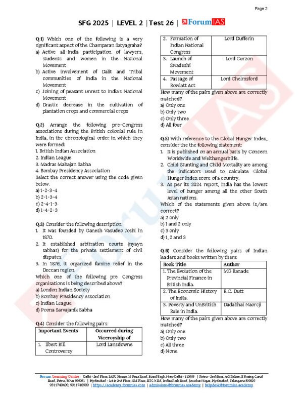 Forum IAS ( {SFG Level 2 – Test – 26} Modern History -1  ) 2025 | English | B&W - Image 4
