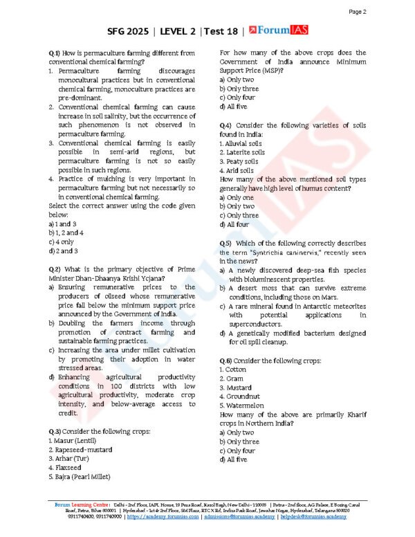 Forum IAS ( {SFG Level 2 – Test – 18} Agriculture- 1) 2025 | English | B&W - Image 4