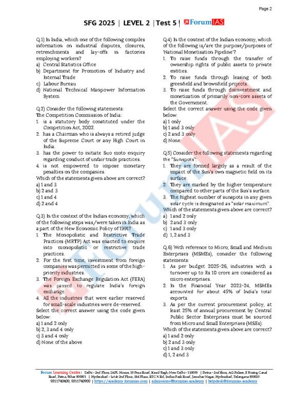 Forum IAS ( {SFG Level 2 – Test – 5}Economic - 5 ) 2025 | English | B&W - Image 4