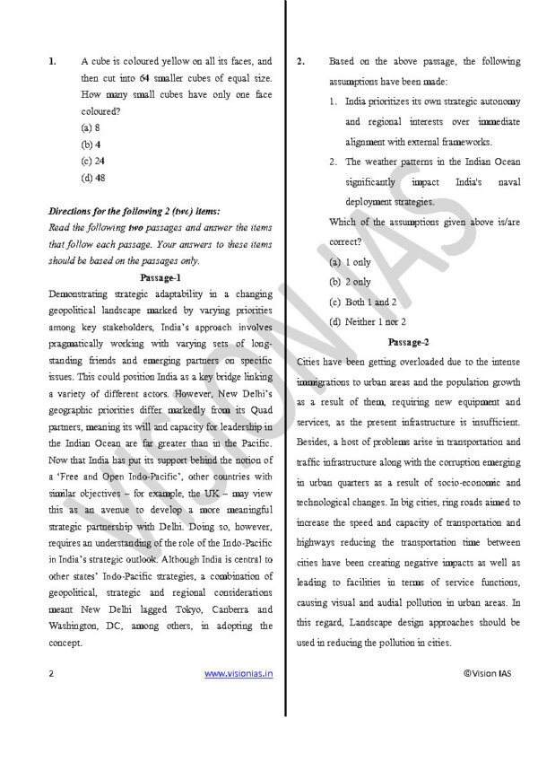 Vision IAS Full Length Test –9 ( Test – 24, CSAT – Civil Services Aptitude Test { 5337} ) | English | B&W - Image 3