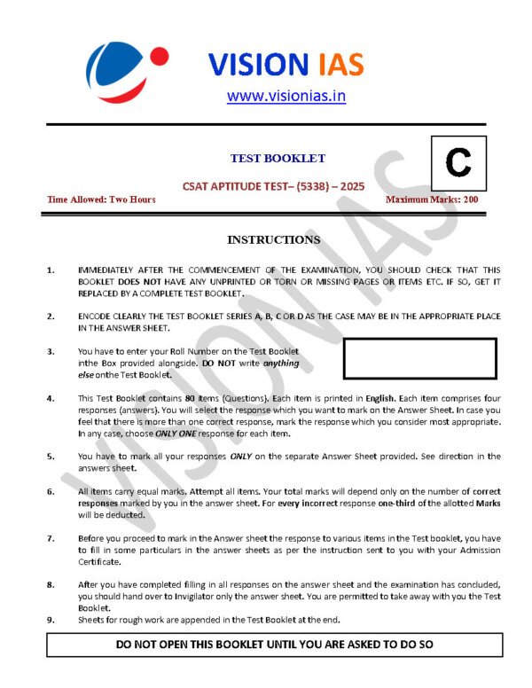 Vision IAS Full Length Test –10 ( Test – 25, CSAT – Civil Services Aptitude Test { 5338} ) | English | B&W - Image 3