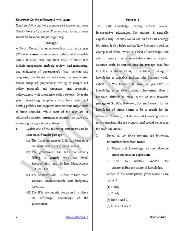 Vision IAS Full Length Test –10 ( Test – 25, CSAT – Civil Services Aptitude Test { 5338} ) | English | B&W - Image 4