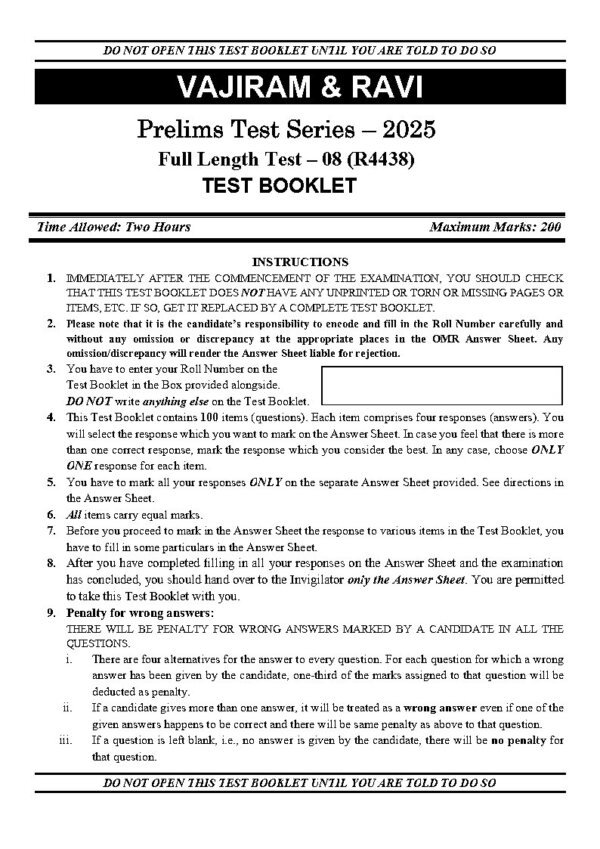 Vajiram & Ravi Powerup ( Prelims Test Series – 2025 { GS Test – 28 Code : V4438 } ) | English | B&W - Image 3