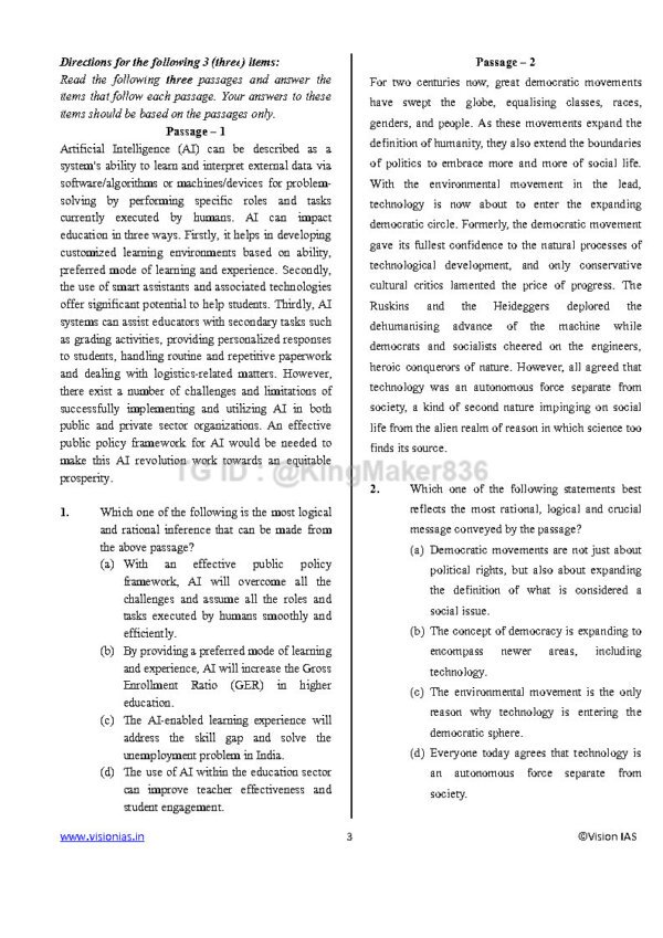 Vision IAS ABHYAAS PRELIMS  ( General Studies ) CSAT TEST -2 Paper -II ( 5243)| English | B&W - Image 4