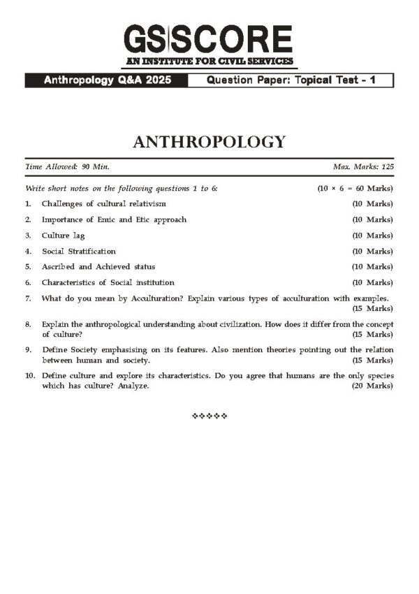 GS Score Anthropology  Q/A ( Topical Test  - 01 to 10 ) Main Test Series 2025| B&W - Image 3