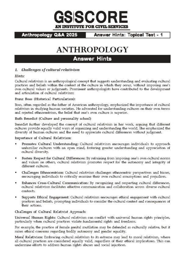 GS Score Anthropology  Q/A ( Topical Test  - 01 to 10 ) Main Test Series 2025| B&W - Image 4