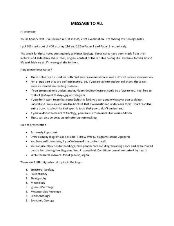 Topper's IAS APOORAV DIXIT ( Air 11, IFos 2021) Geology Optional Class Notes  ( Paper 1 Section - A )2021 | English | B&W - Image 3