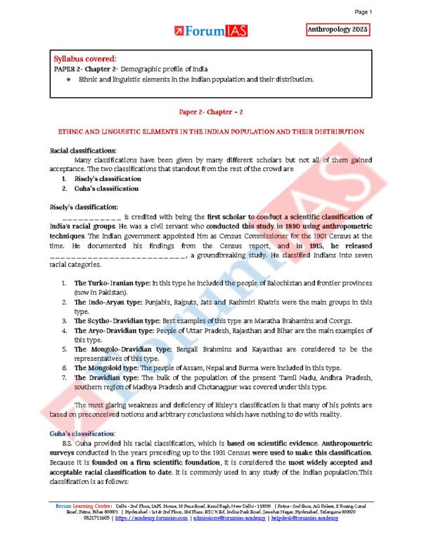 Forum IAS  Anthropology for Optional  | Printed Notes Handouts 2024 ( Book -2  ) | English | B&W | - Image 2