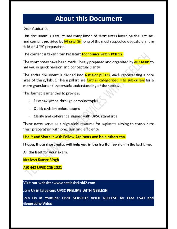 Civil Services With Neelesh ( ECONOMY SHORT NOTES BY MRUNAL SIR ) For UPSC / IAS Prelims 2025-26| B&W - Image 2