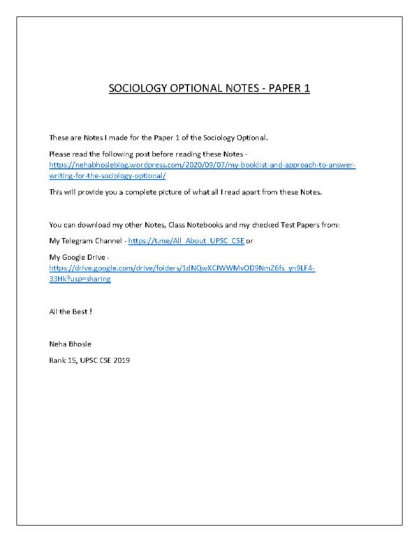 Topper Notes Sociology (Neha Bhosle Rank -15 [2019] Book-1)| Optional  Printed Notes | English | B&W - Image 3