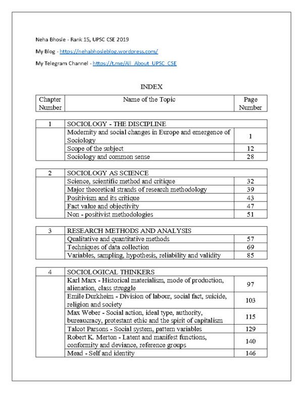 Topper Notes Sociology (Neha Bhosle Rank -15 [2019] Book-1)| Optional  Printed Notes | English | B&W - Image 4