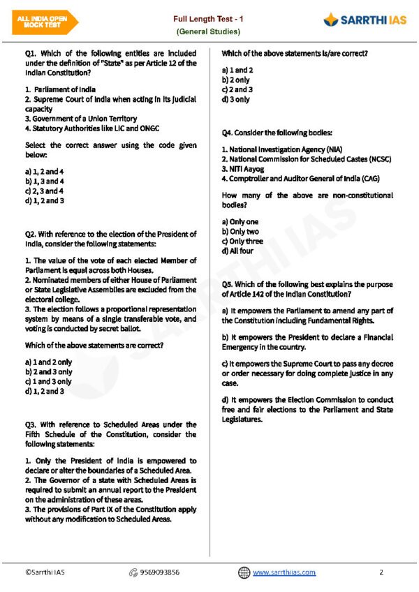 SARRTHI IAS GENERAL STUDIES ( FULL LENGTH TEST - 01 ) ALL INDIA MOCKTEST FOR PRELIMS 2025| English | B&W - Image 4