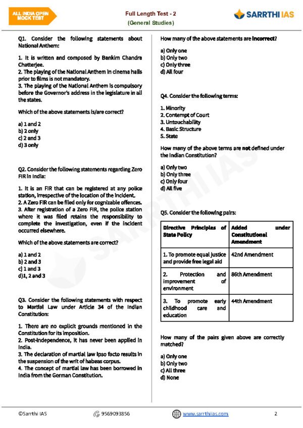 SARRTHI IAS GENERAL STUDIES ( FULL LENGTH TEST - 02 ) ALL INDIA MOCKTEST FOR PRELIMS 2025| English | B&W - Image 3