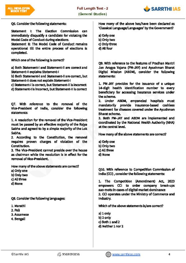 SARRTHI IAS GENERAL STUDIES ( FULL LENGTH TEST - 02 ) ALL INDIA MOCKTEST FOR PRELIMS 2025| English | B&W - Image 4