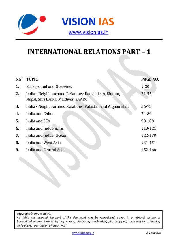 Vision IAS Classroom Study  Material  International Relations Part -1 2024 | English | B&W - Image 3