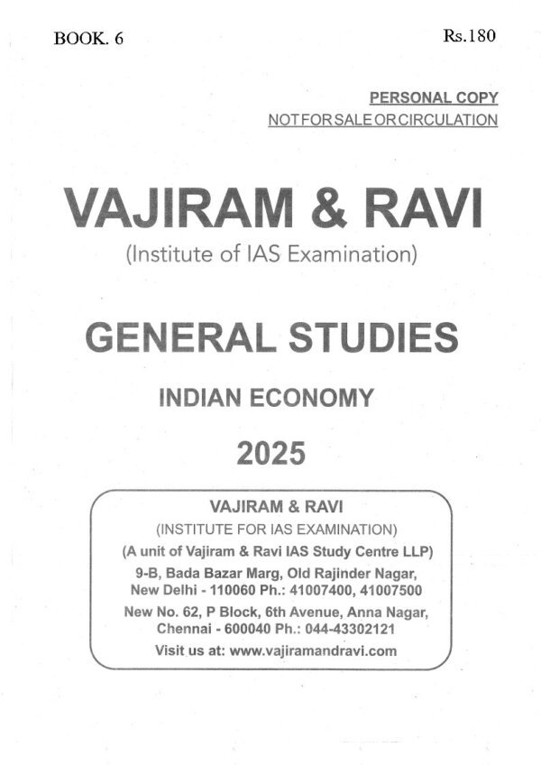 Vajiram & Ravi (General Studies )Indian Economy 2025-26 (Book -6)| English | B&W| Yellow Book - Image 3