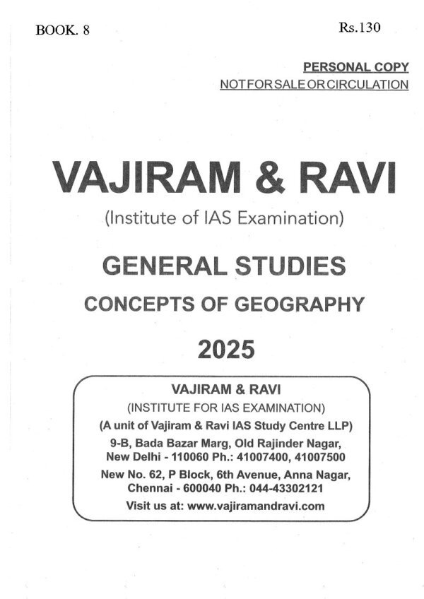 Vajiram & Ravi (General Studies )Indian Geography 2025-26 (Book -8)| English | B&W| Yellow Book - Image 4