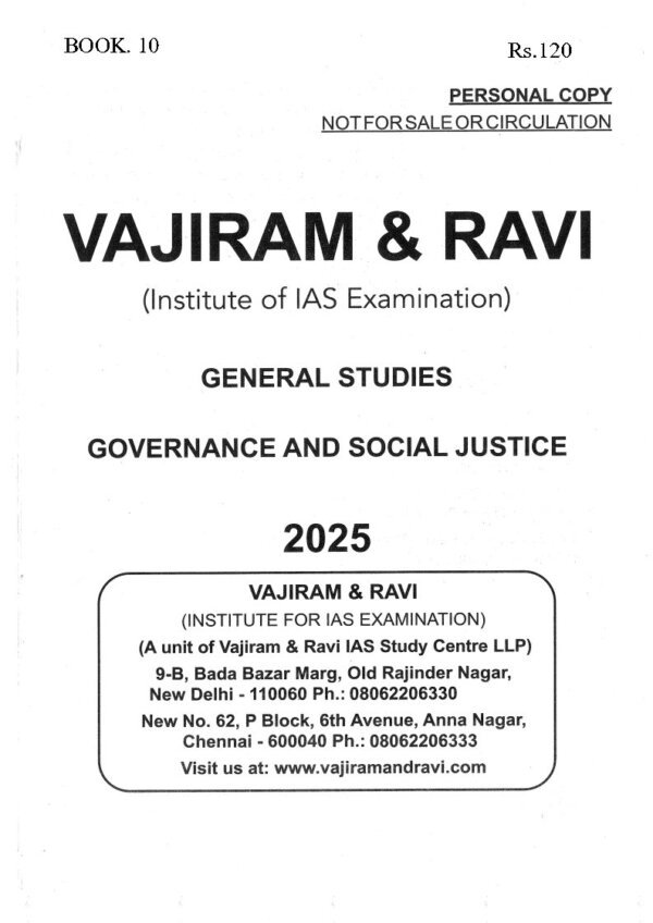 Vajiram & Ravi (General Studies ) Governance And Social Justice 2025-26 (Book -10)| English | B&W| Yellow Book - Image 2