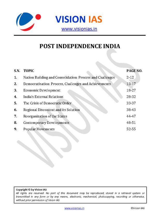 Vision IAS Classroom Study Material Post Independence India  2024 | English | B&W - Image 3