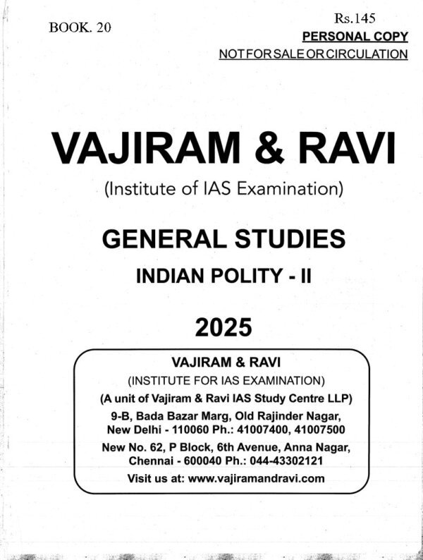Vajiram & Ravi (General Studies ) Indian Polity -II  (Book -20) 2025-26 | English | B&W| Yellow Book - Image 2
