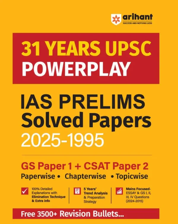 ARIHANT 31 Year UPSC POWERPLAY ( IAS PRELIMS Solved Papers 2025 -1995 ) GS Paper 1 + CSAT Paper 2 | English | B&W - Image 4