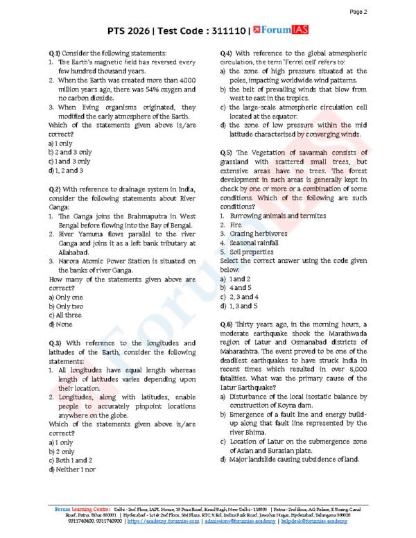 FORUM IAS GENERAL STUDIES ( Physical Geography   ) Test -10 ( L-1 ) 2026 | English | B&W - Image 4