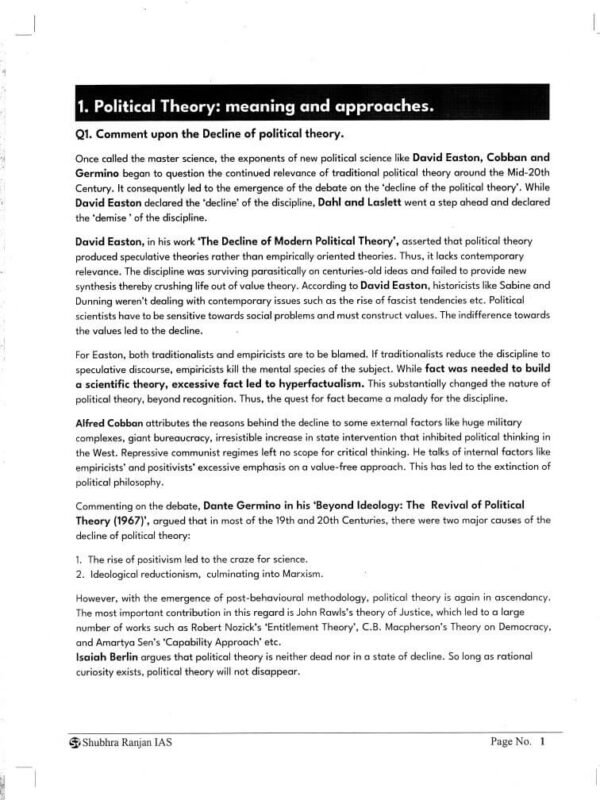 SHUBHRA RANJAN Postal Correspondence Notes ( Political Science & International Relation ) Optional Handwritten Notes Volume I to VIII | 2025  | English | B&W | Booklet 1 to 12 - Image 2