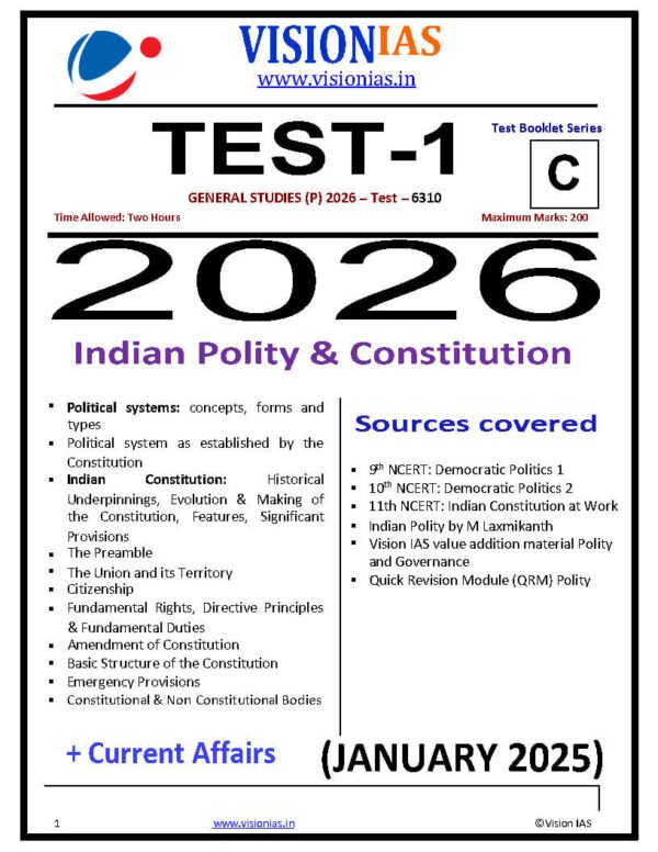 Vision IAS GENERAL STUDIES [P]  ( Indian Polity & Constitution+ Current Affairs   ) Test - 1 (6310 ) 2026 | English | B&W - Image 3