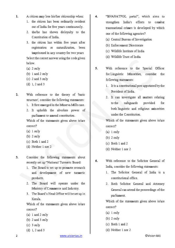 Vision IAS GENERAL STUDIES [P]  ( Indian Polity & Constitution+ Current Affairs   ) Test - 1 (6310 ) 2026 | English | B&W - Image 4